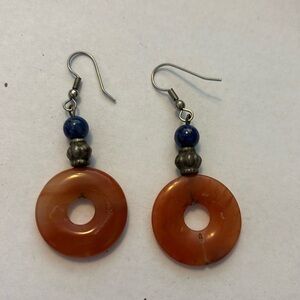 Beautiful Agate Donut and lapis ball dangle earrings